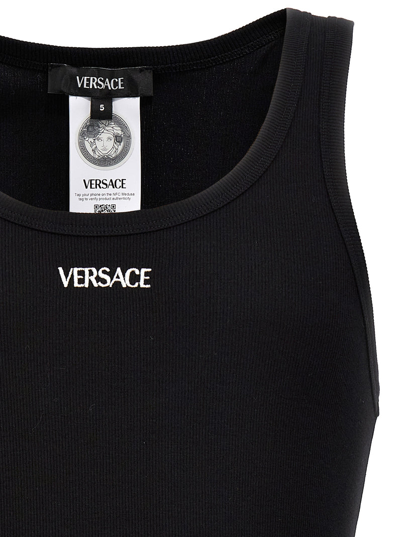 Versace Black Cotton Sleeveles T-Shirt
