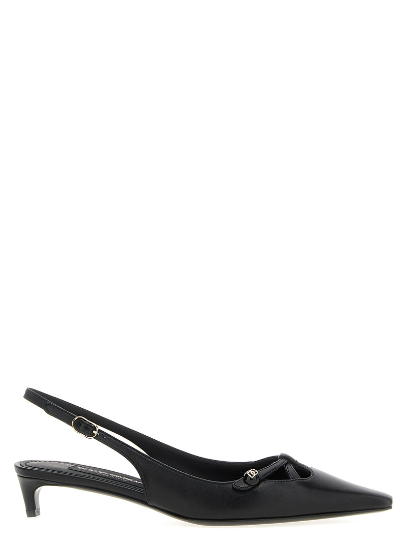 Dolce & Gabbana Black Lamb Leather Mid Heel Pumps
