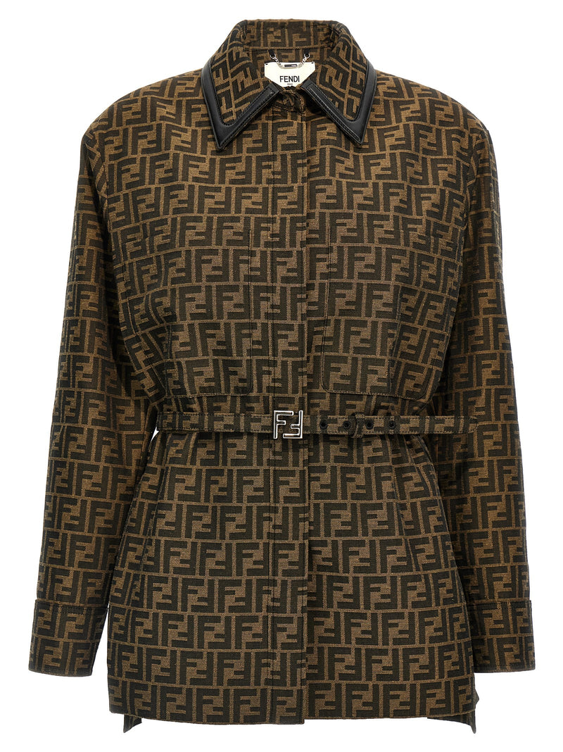 Fendi Brown Polyester Leather Jacket