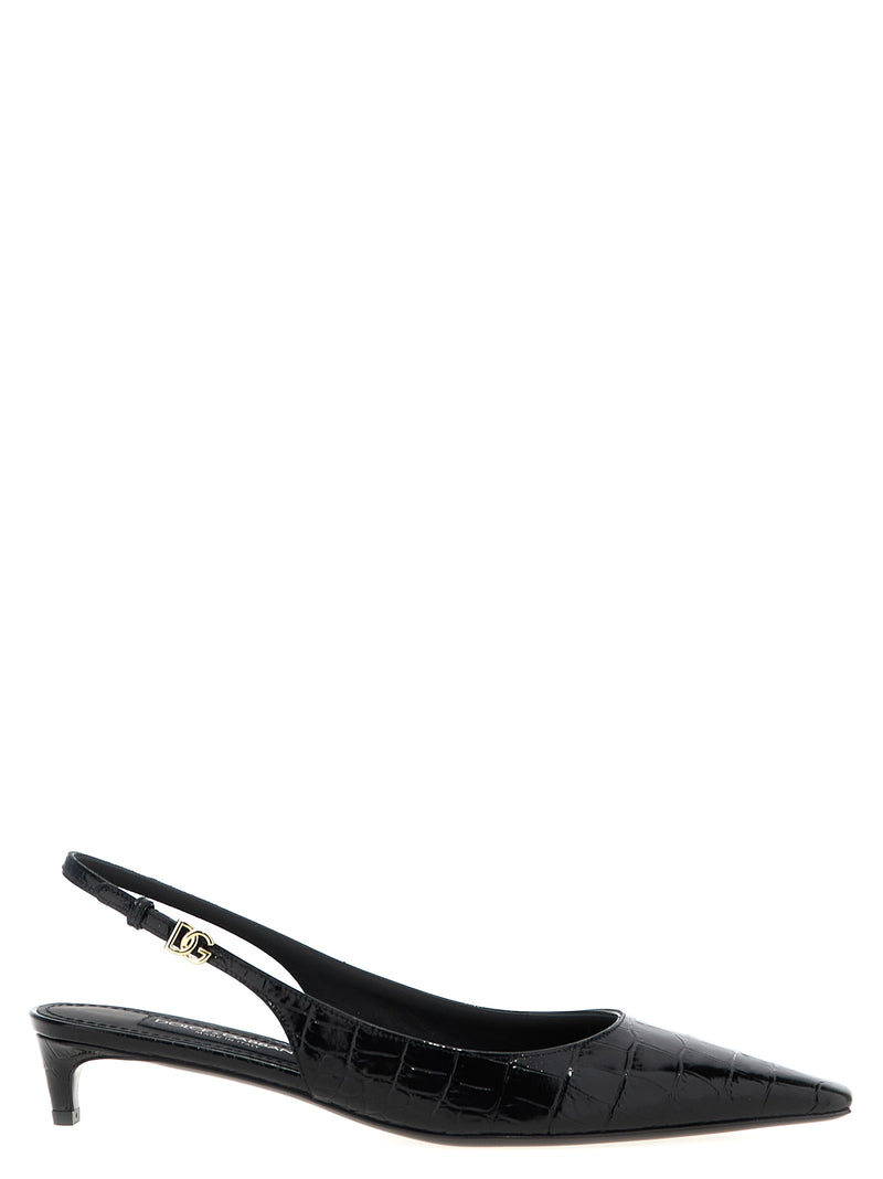 Dolce & Gabbana Black Calfskin Mid Heel Pumps