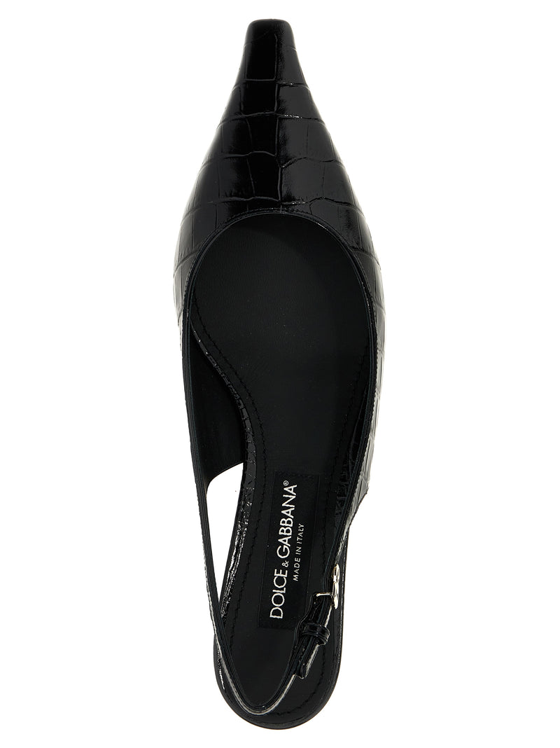 Dolce & Gabbana Black Calfskin Mid Heel Pumps
