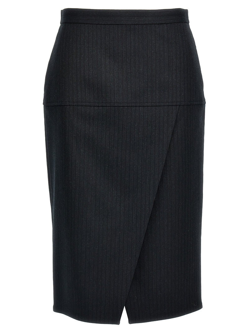 Fendi Gray Virgin Wool Midi Skirt
