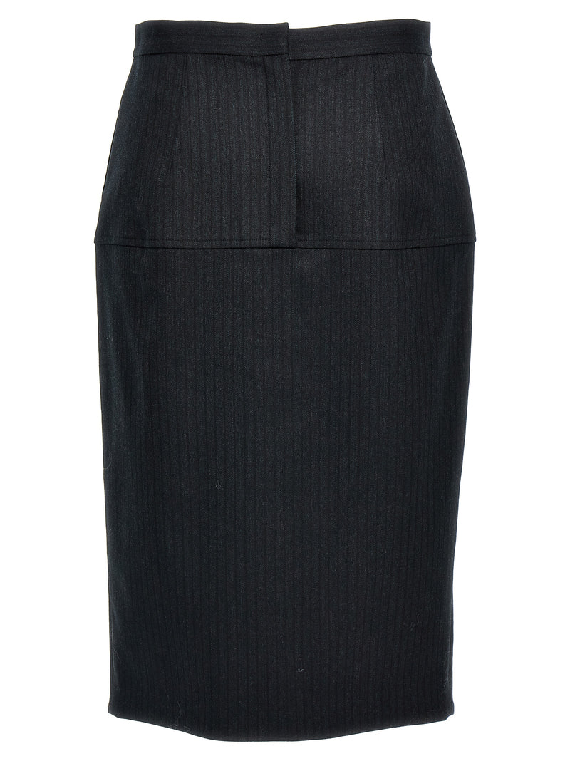 Fendi Gray Virgin Wool Midi Skirt