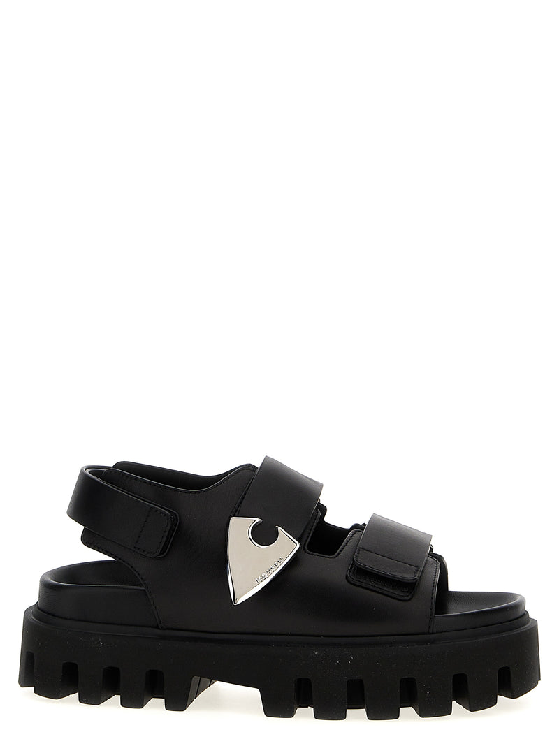 Alexander McQueen Black Calf Leather Bos Taurus Flat Sandals