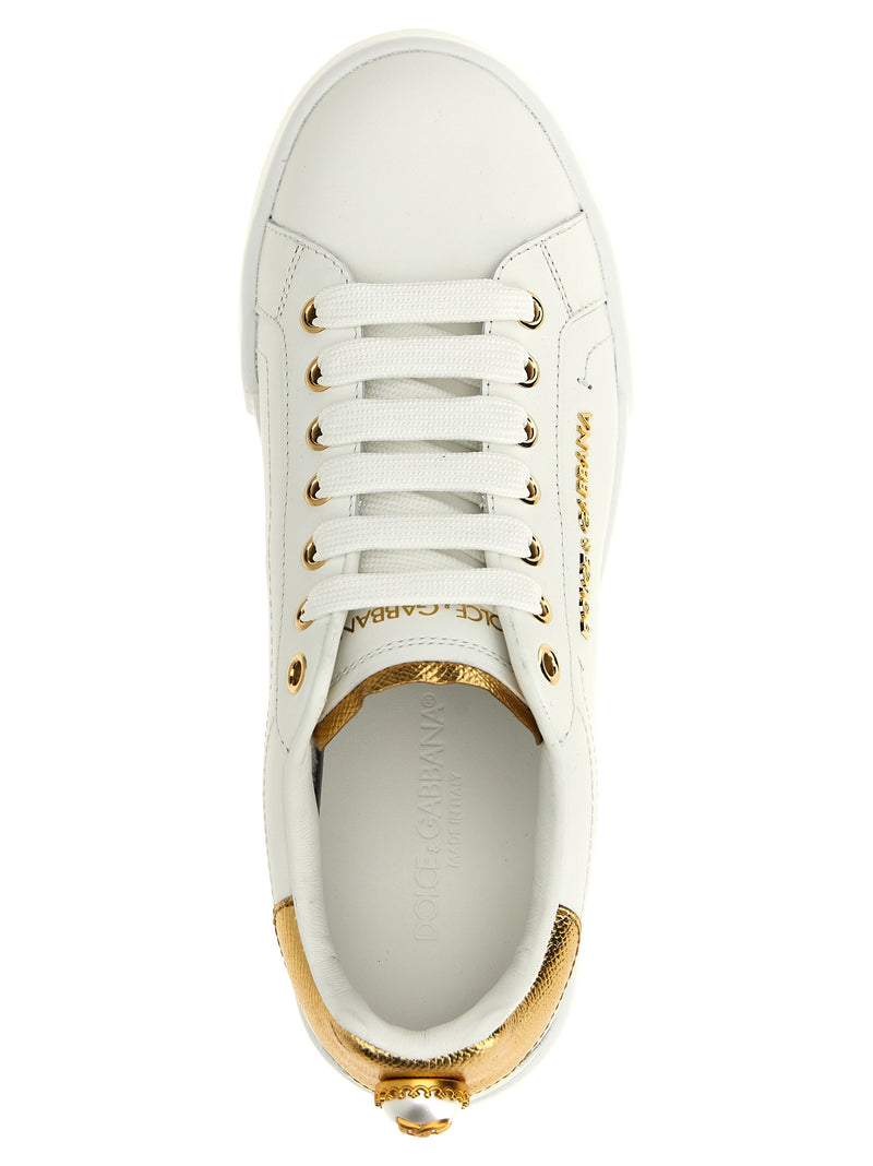 Dolce & Gabbana Gold Calfskin Low Top Sneakers