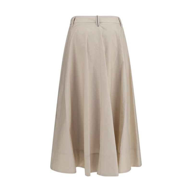 Brunello Cucinelli Beige Cotton Midi Skirt