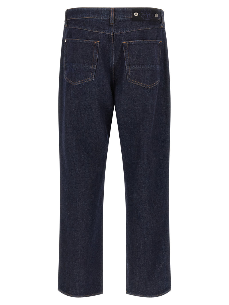 Stone Island Blue Cotton Straight-Leg Jeans