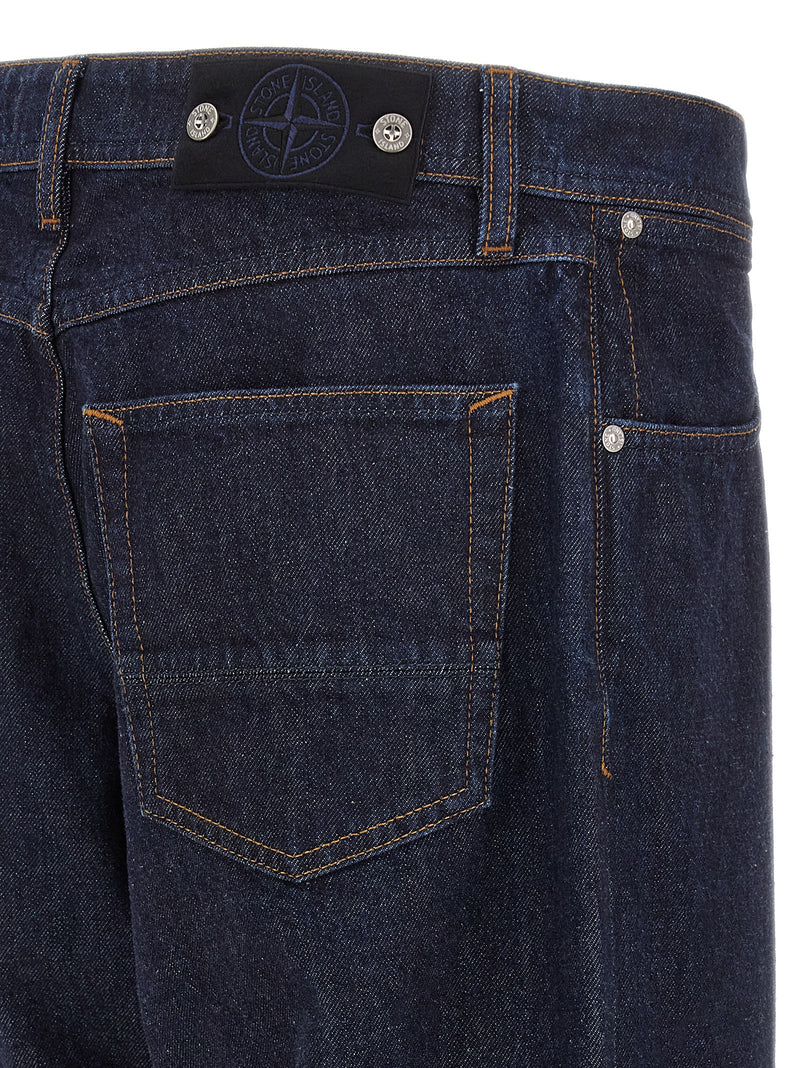 Stone Island Blue Cotton Straight-Leg Jeans