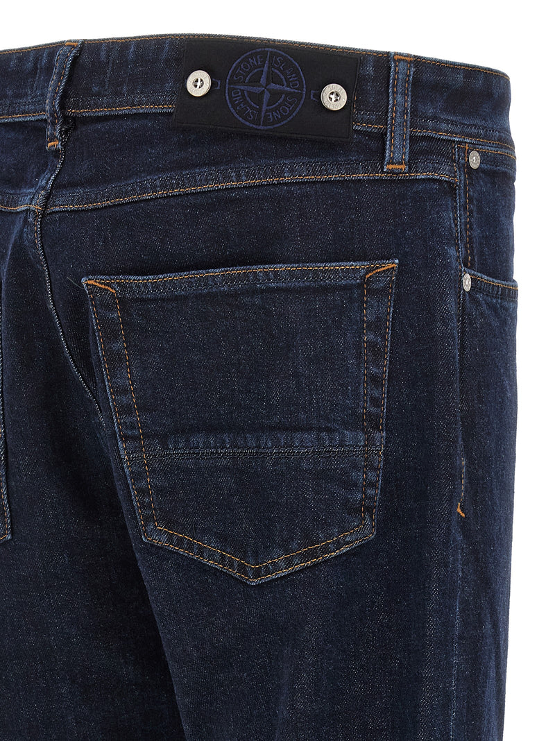 Stone Island Blue Cotton Straight-Leg Jeans