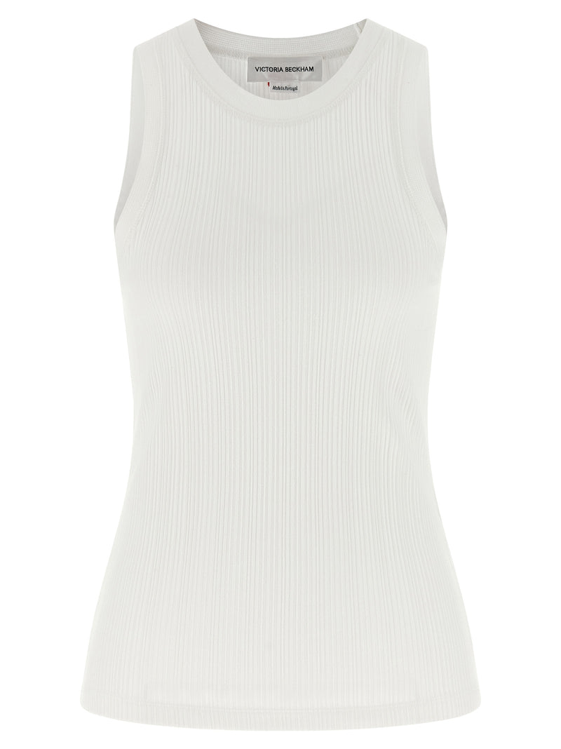 Victoria Beckham White Cotton Sleeveles T-Shirt