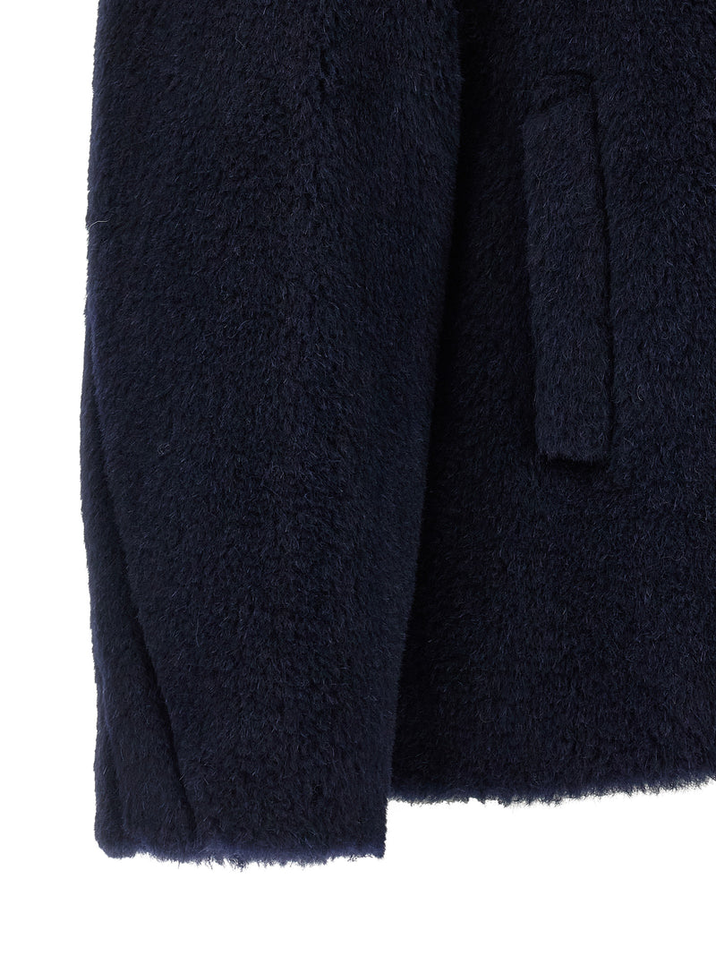 Max Mara Blue Alpaca Leather Coat