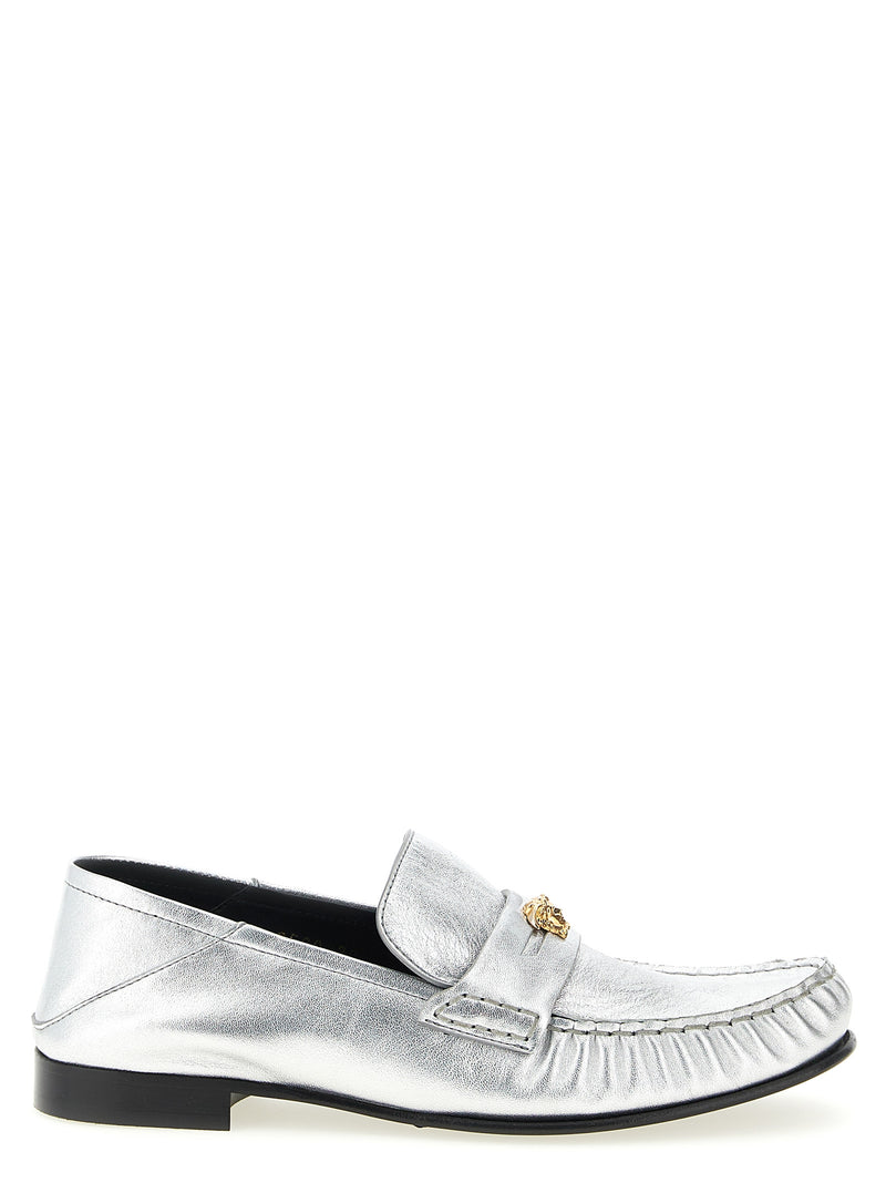 Versace Silver Lamb Leather Slip-On Loafers