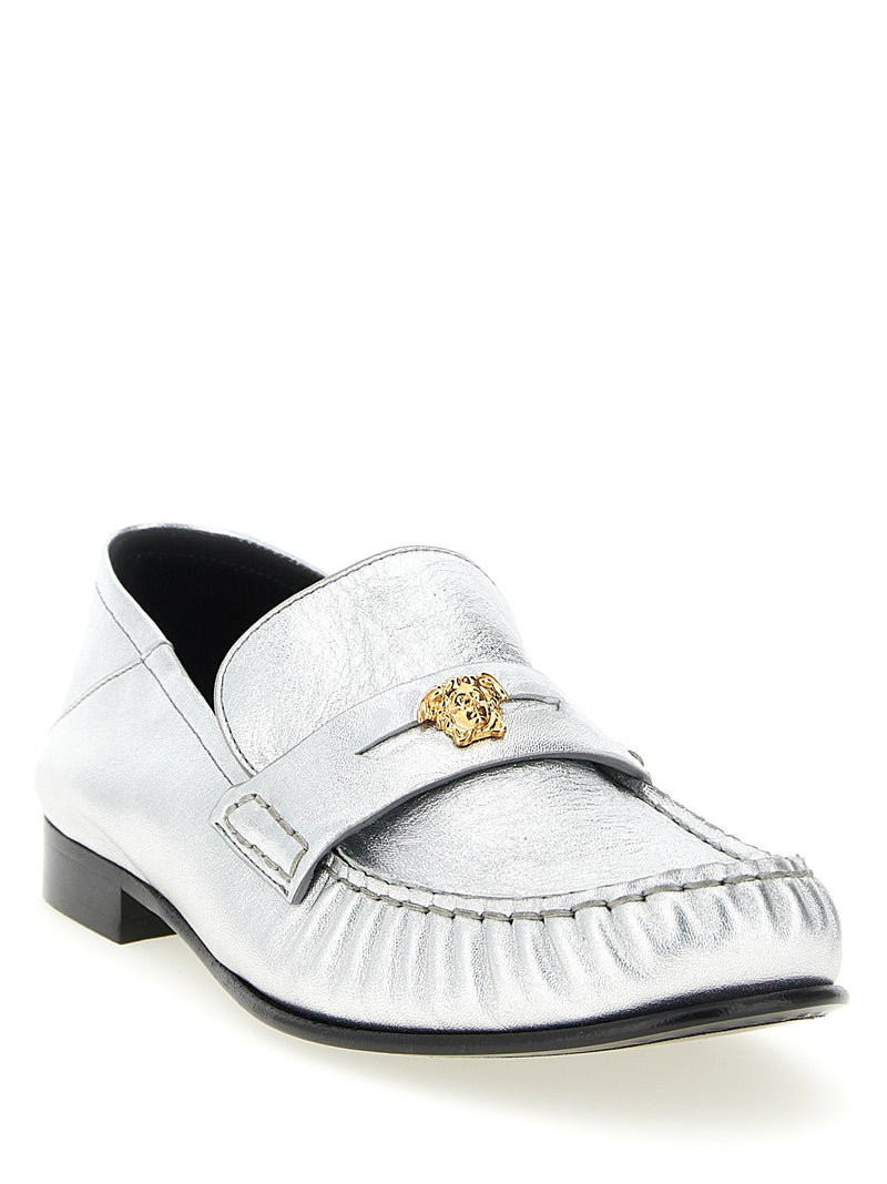 Versace Silver Lamb Leather Slip-On Loafers