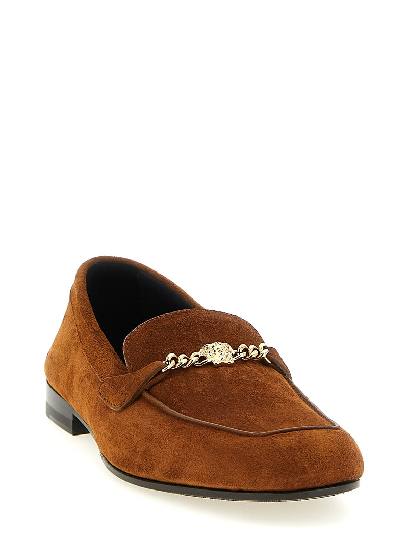 Versace Brown Calfskin Slip-On Loafers