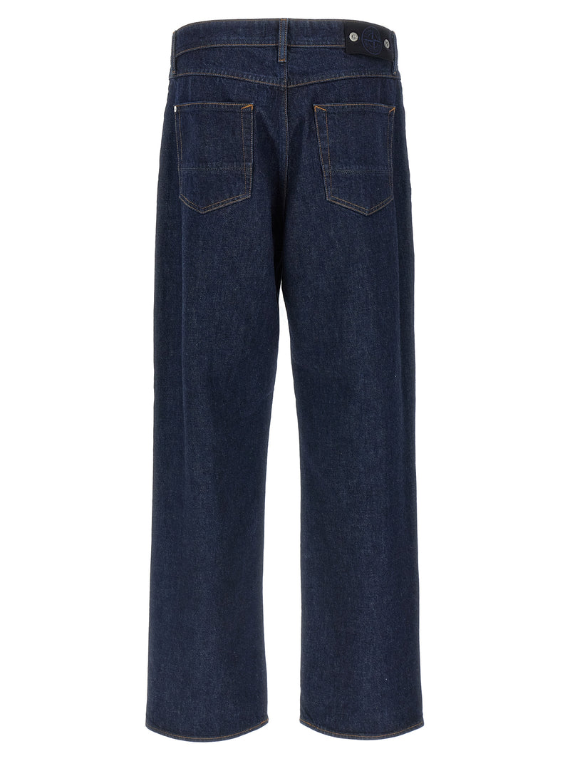 Stone Island Blue Cotton Relaxed Fit Jeans