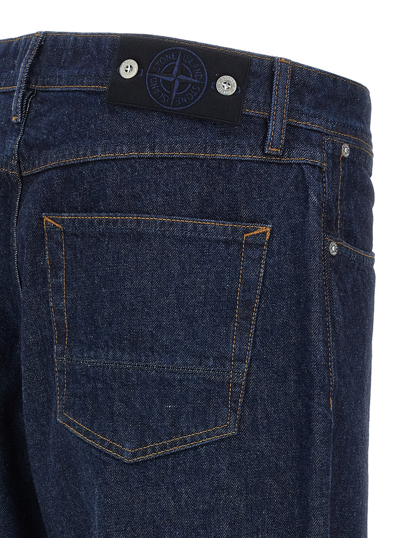 Stone Island Blue Cotton Relaxed Fit Jeans