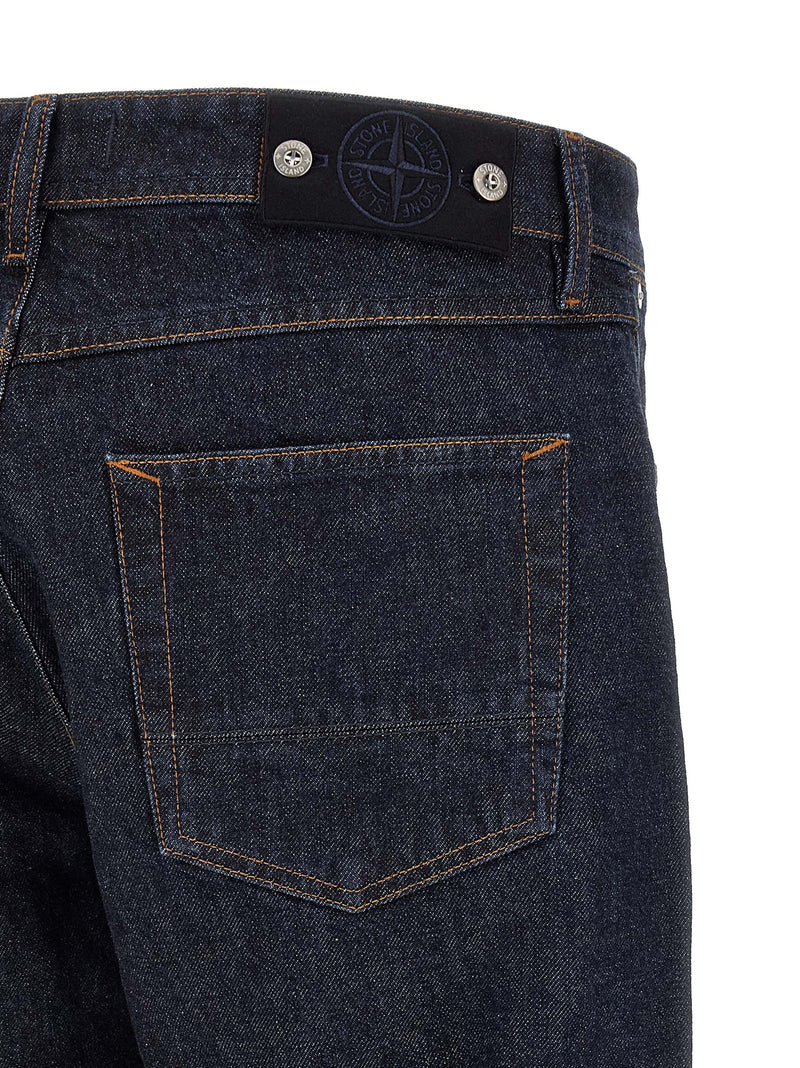 Stone Island Blue Cotton Straight-Leg Jeans