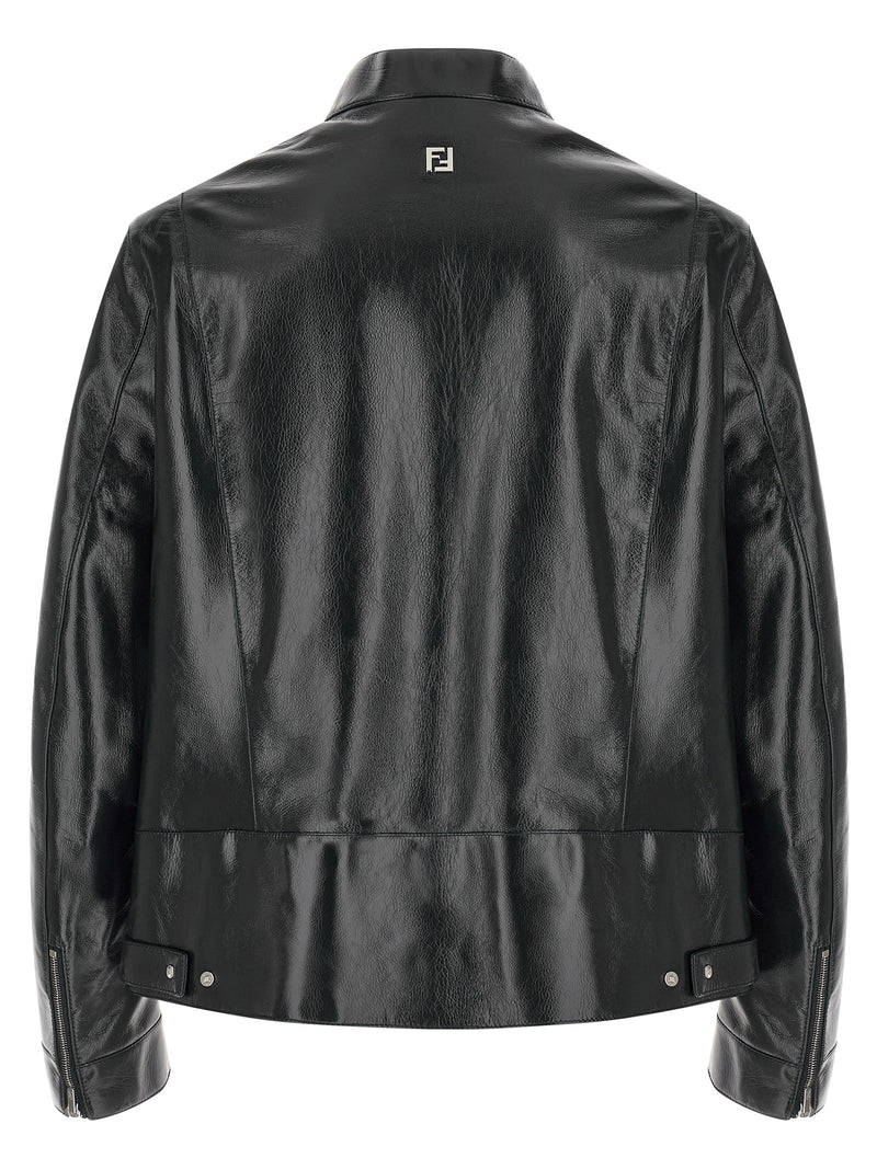 Fendi Blue Lamb Leather Leather Jacket