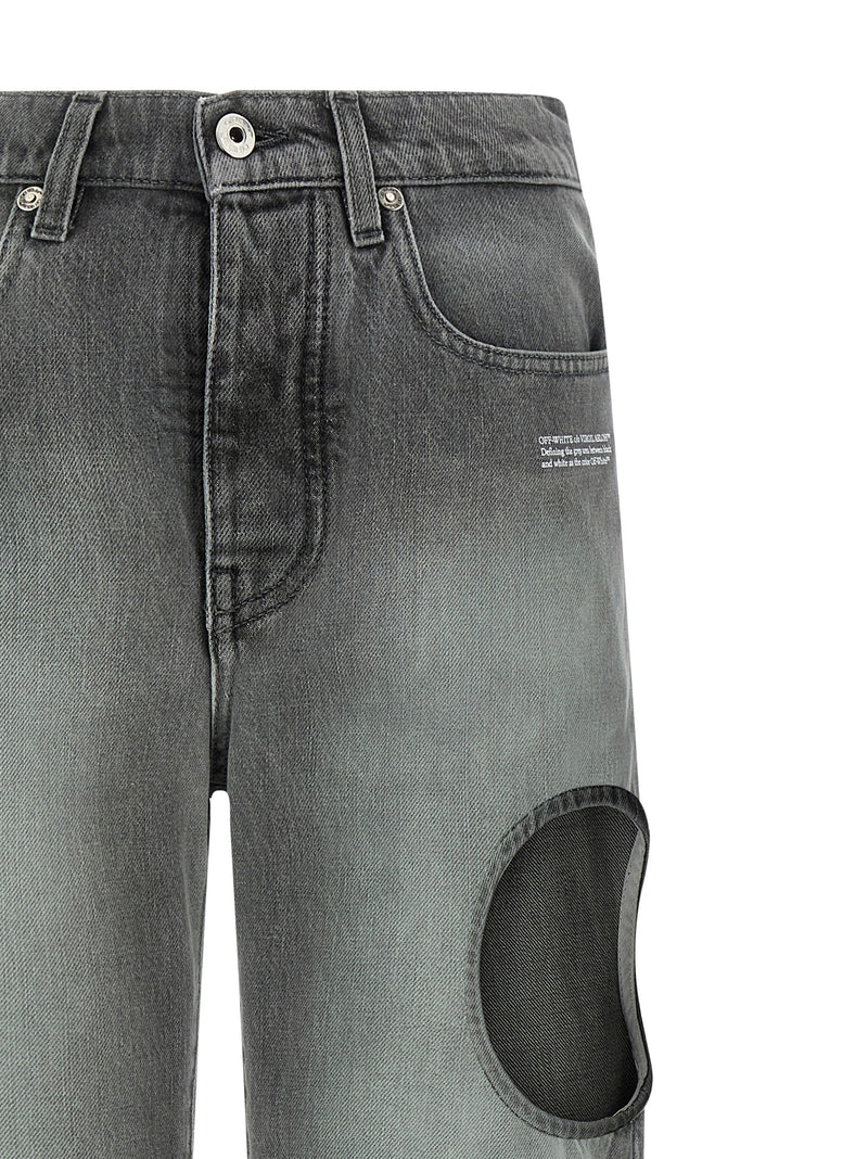 Off-White Gray Cotton Straight-Leg Jeans