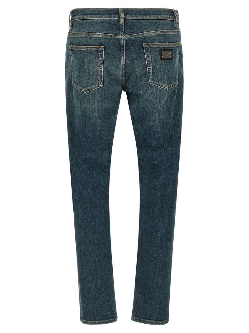 Dolce & Gabbana Blue Cotton Slim Fit Jeans