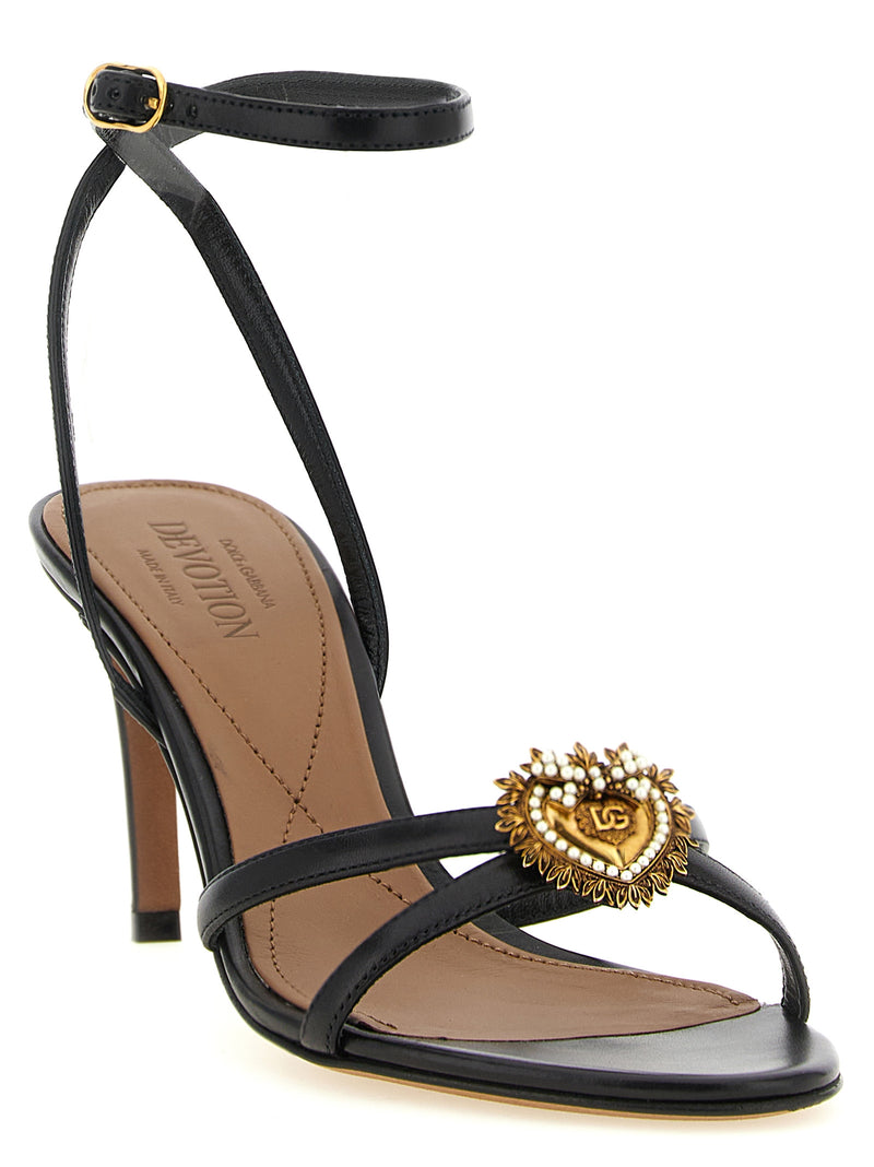 Dolce & Gabbana Black Calfskin Stiletto Heel Sandals