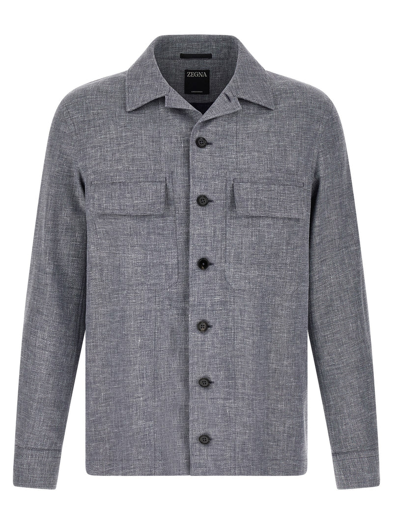 ZEGNA Blue Linen Blouse