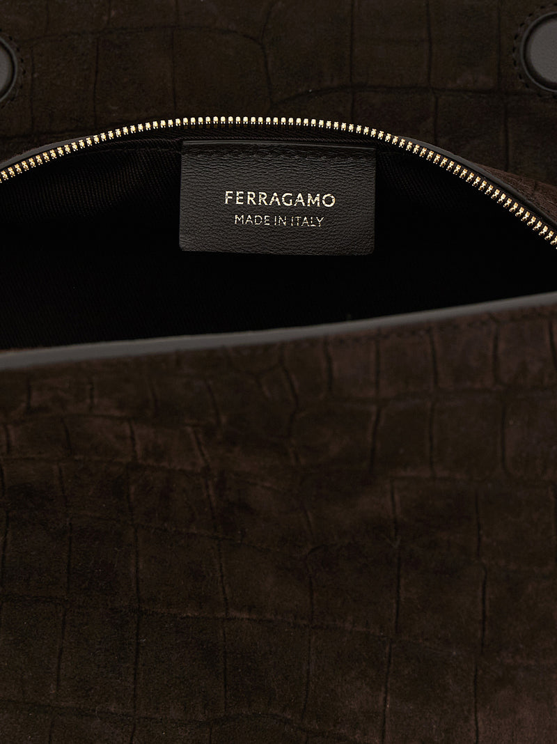 Ferragamo Brown Goatskin Shoulder Bag
