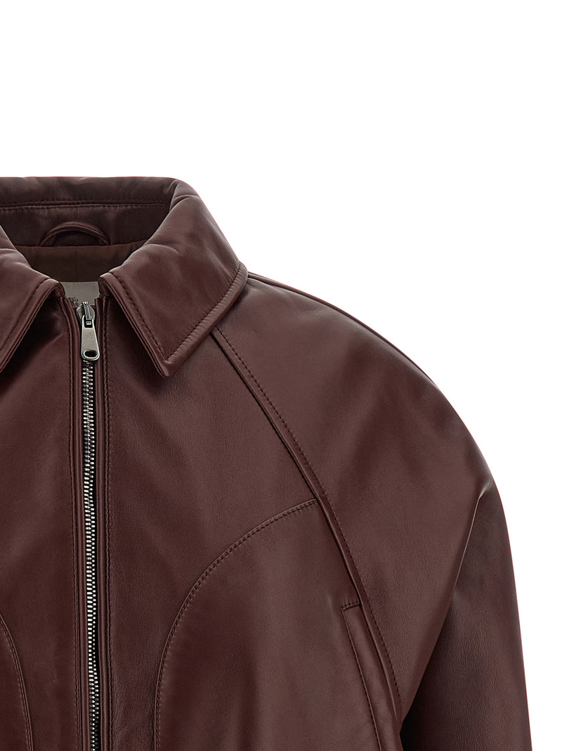 Brunello Cucinelli Bordeaux Calfskin Leather Jacket