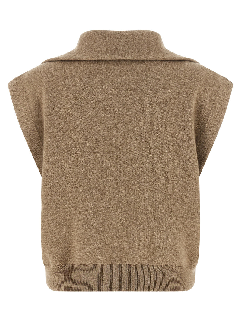 Brunello Cucinelli Beige Cashmere Sleeveless Jacket