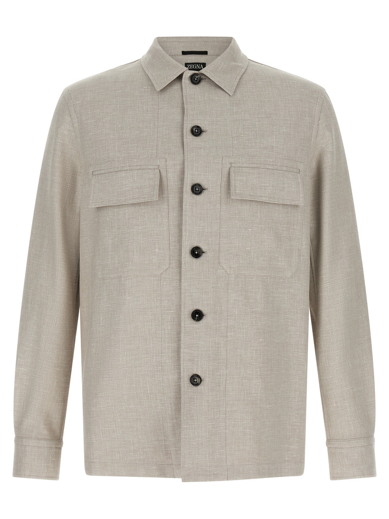 ZEGNA Gray Linen Blouse