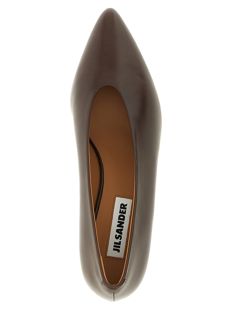 Jil Sander Brown Calfskin Mid Heel Pumps