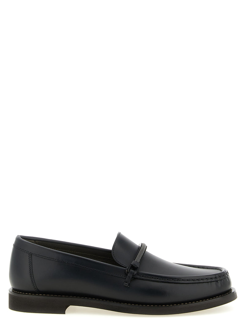 Brunello Cucinelli Black Calfskin Slip-On Loafers