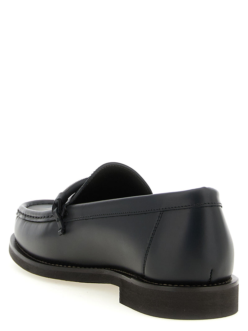 Brunello Cucinelli Black Calfskin Slip-On Loafers