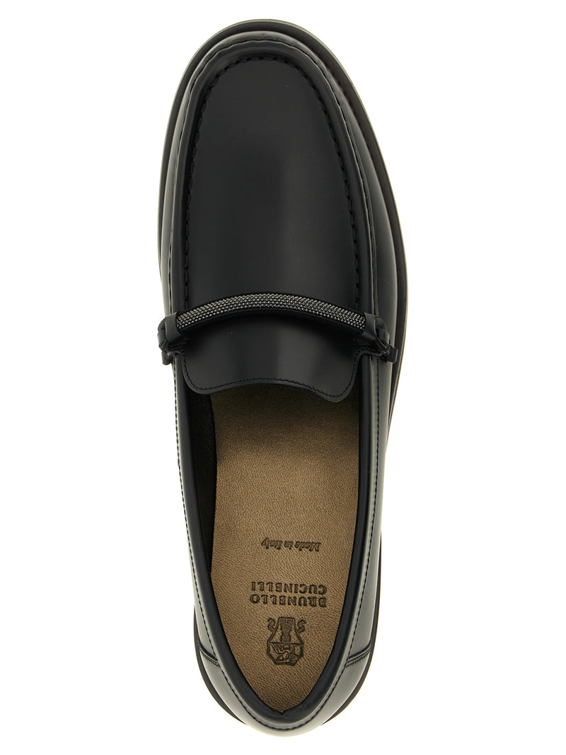 Brunello Cucinelli Black Calfskin Slip-On Loafers