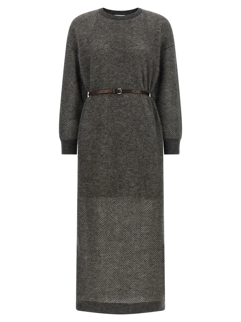 Brunello Cucinelli Gray Wool Midi Dress