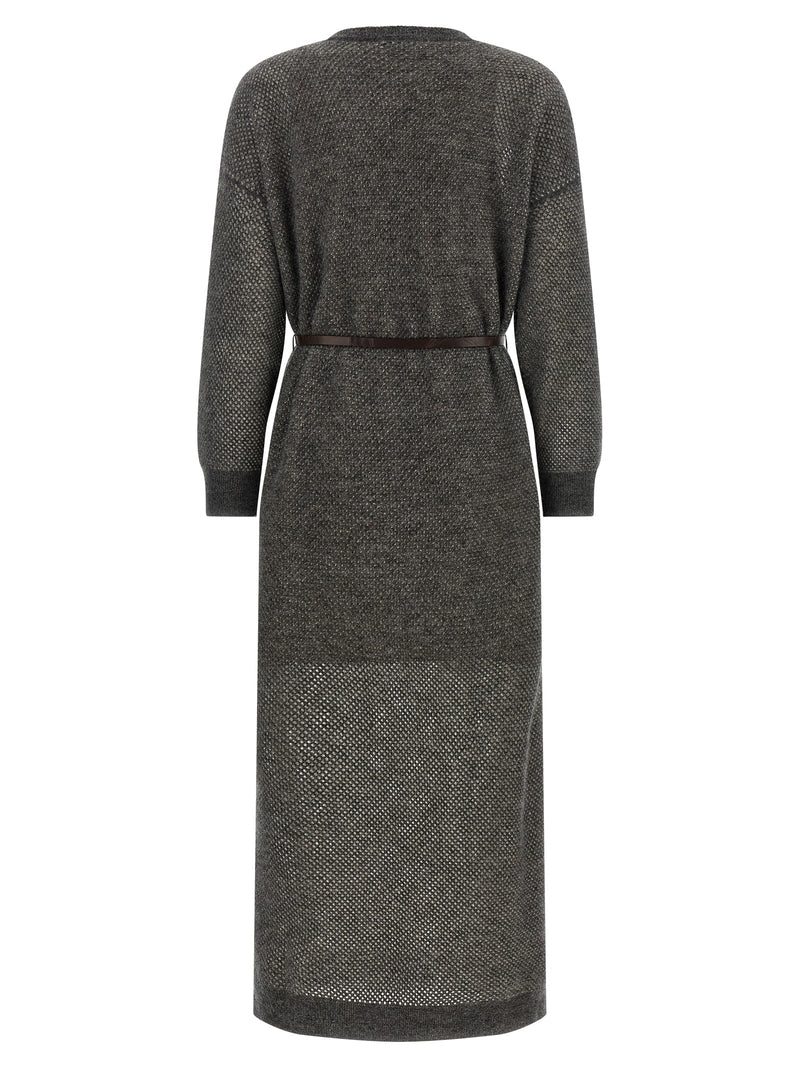 Brunello Cucinelli Gray Wool Midi Dress