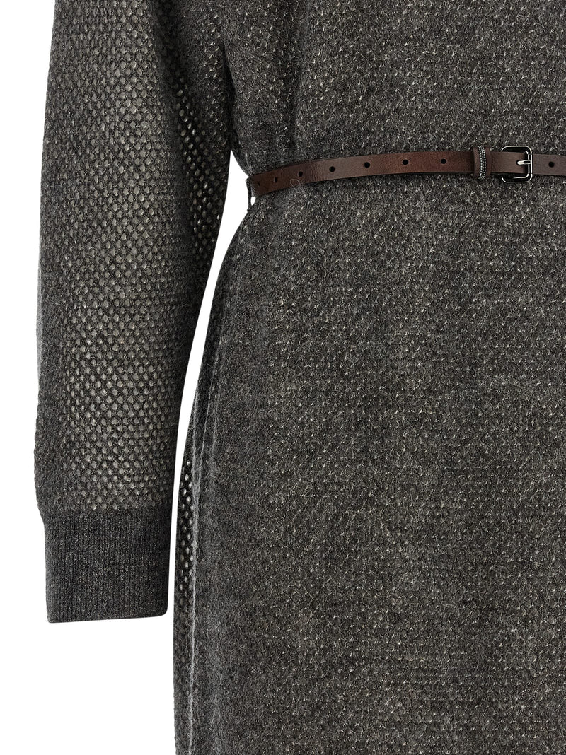 Brunello Cucinelli Gray Wool Midi Dress