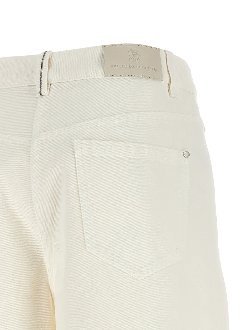 Brunello Cucinelli White Cotton Relaxed Fit Jeans