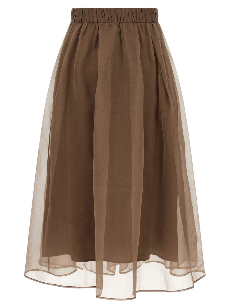 Brunello Cucinelli Brown Silk Midi Skirt