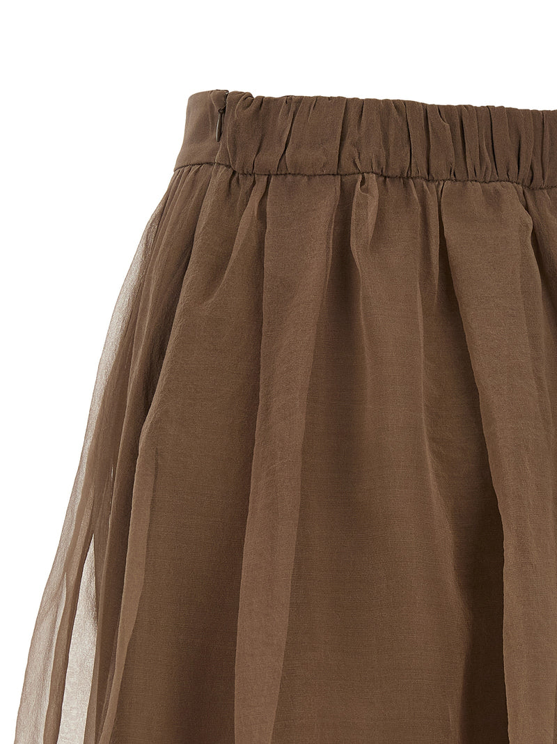 Brunello Cucinelli Brown Silk Midi Skirt
