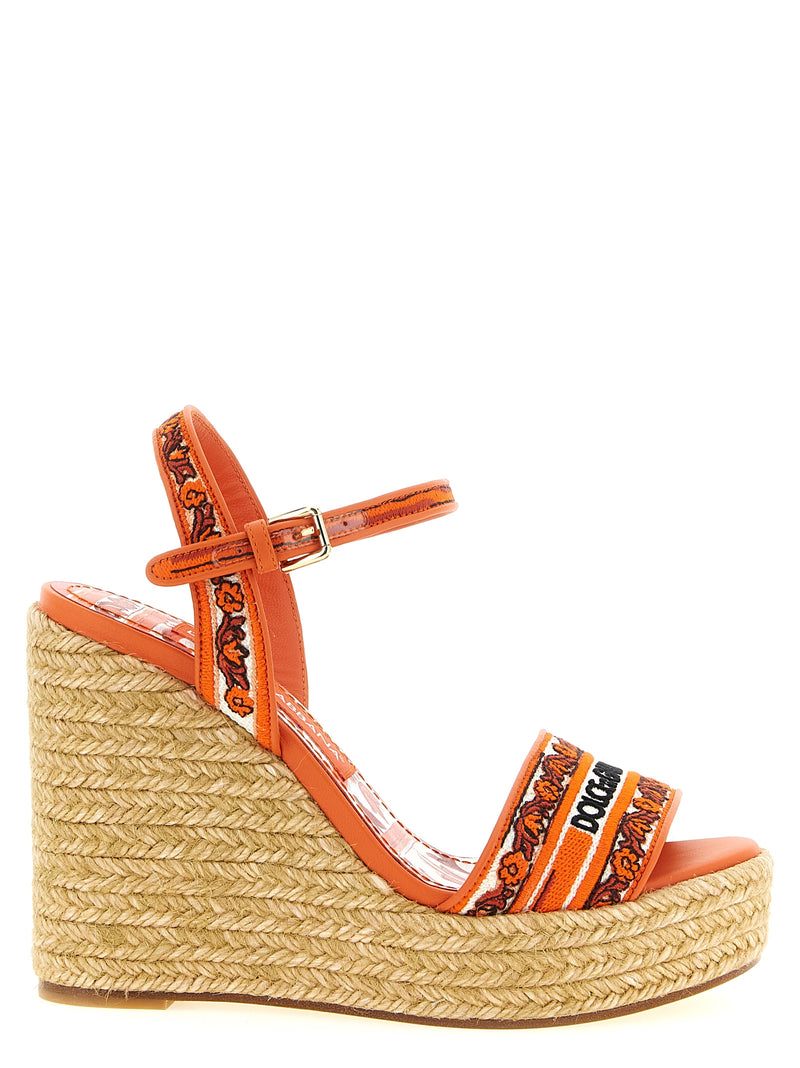 Dolce & Gabbana Orange Cotton Wedge Sandals