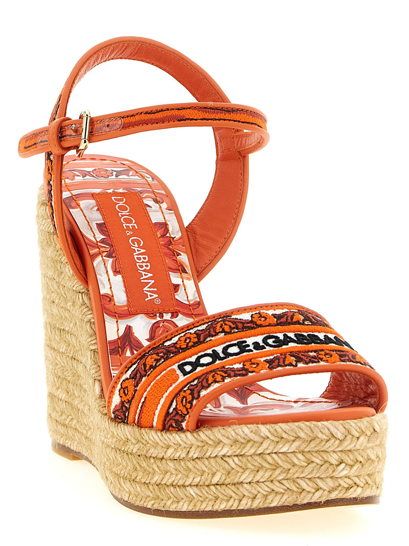 Dolce & Gabbana Orange Cotton Wedge Sandals