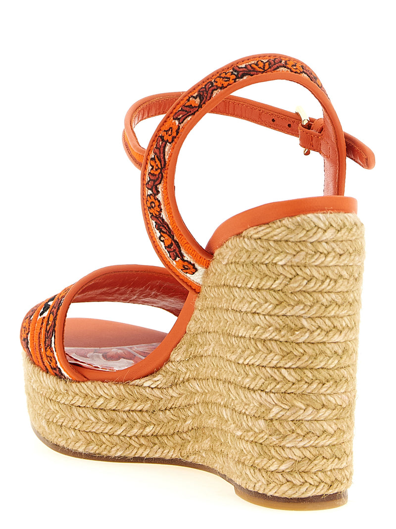 Dolce & Gabbana Orange Cotton Wedge Sandals