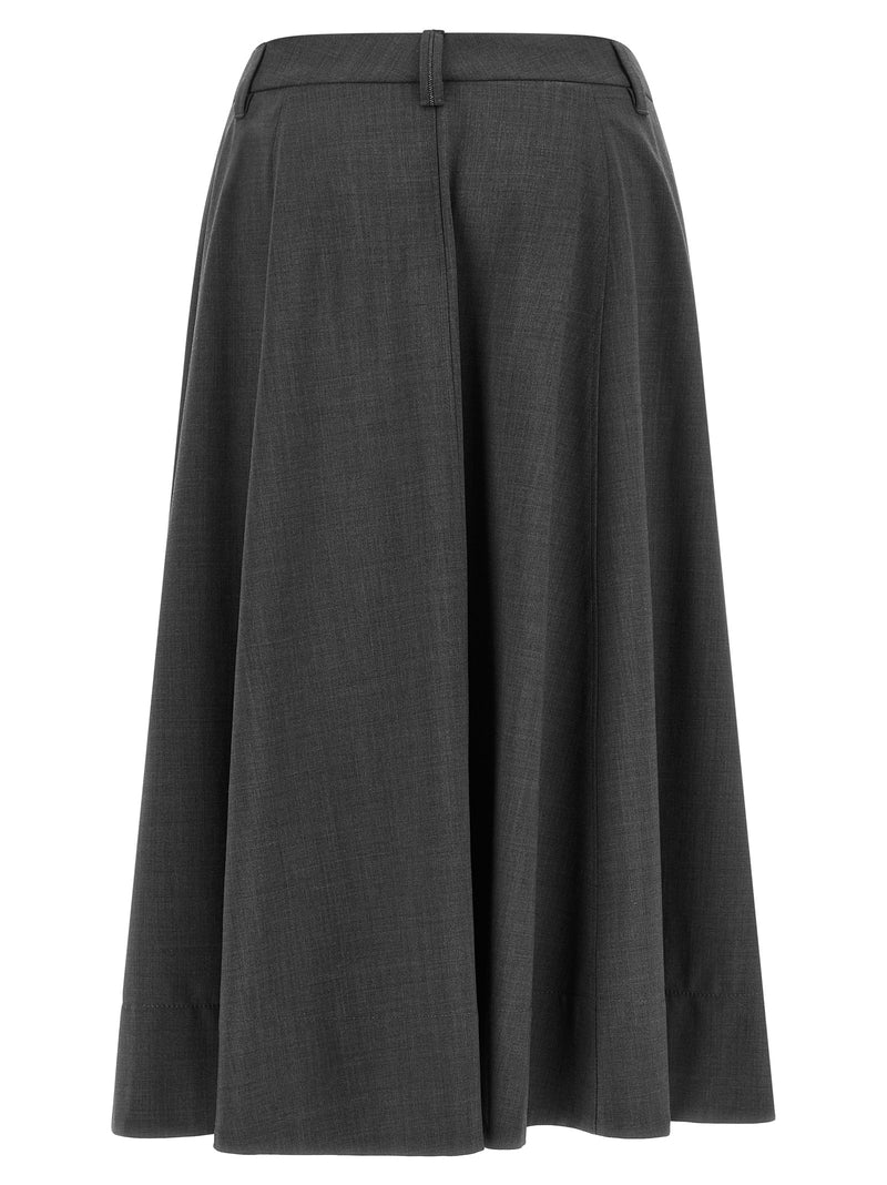 Brunello Cucinelli Gray Virgin Wool Midi Skirt