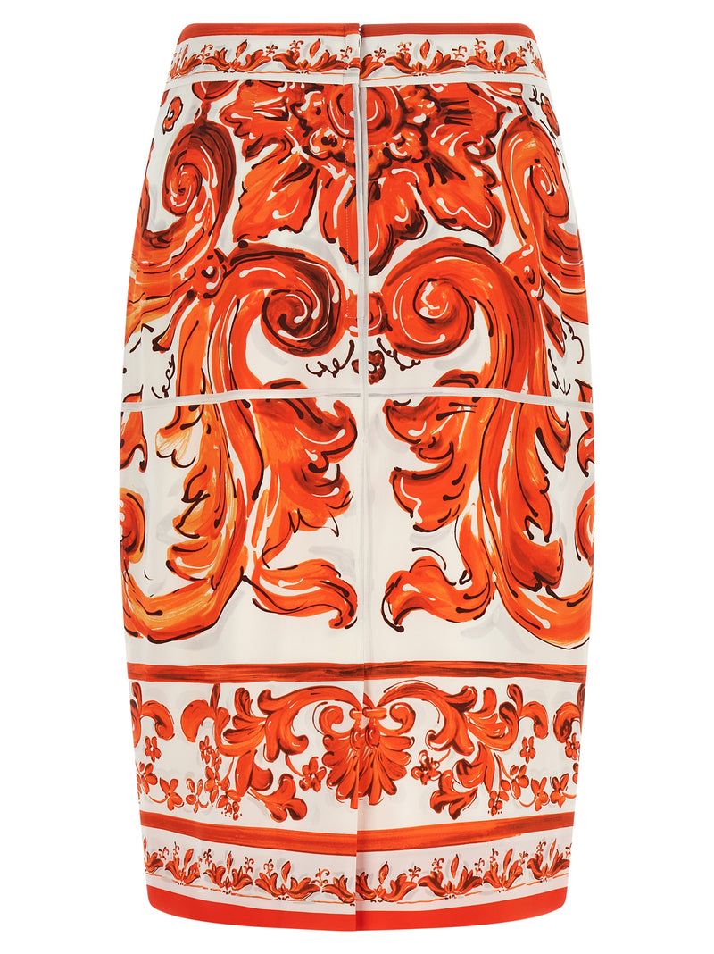 Dolce & Gabbana Orange Silk Midi Skirt