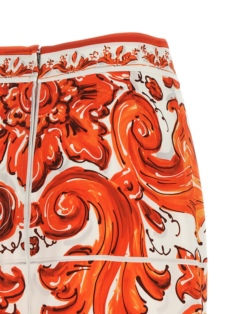 Dolce & Gabbana Orange Silk Midi Skirt