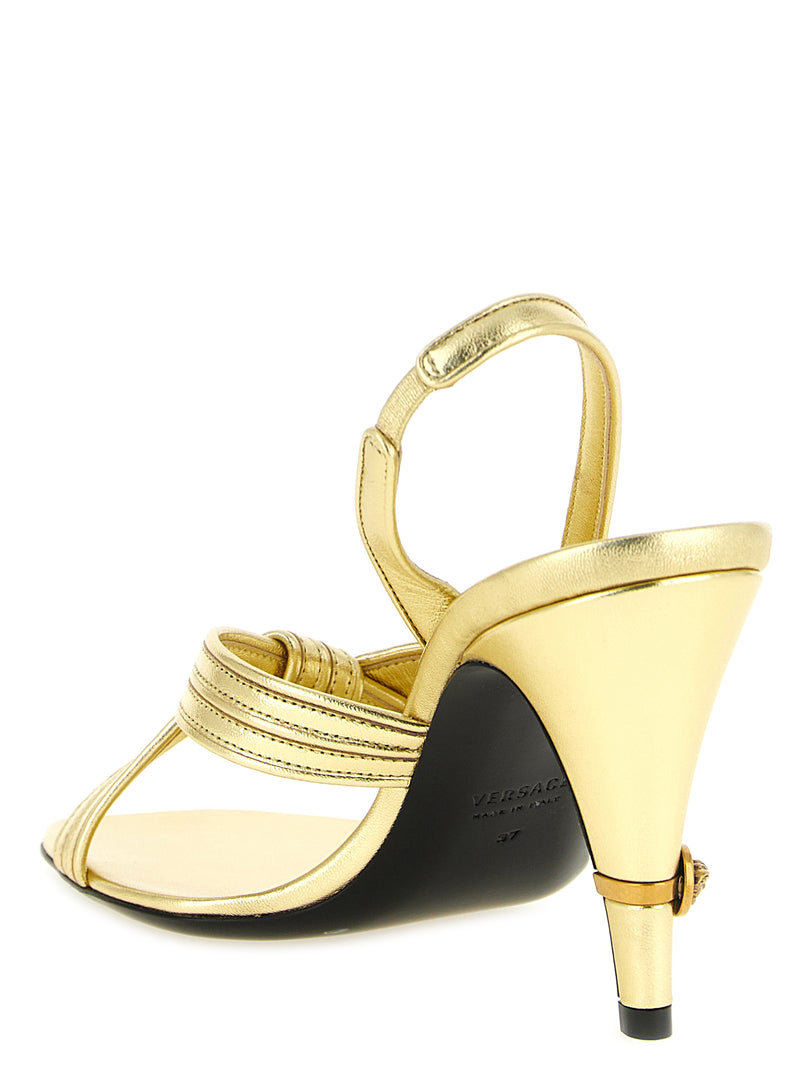Versace Gold Lamb Leather Stiletto Heel Sandals