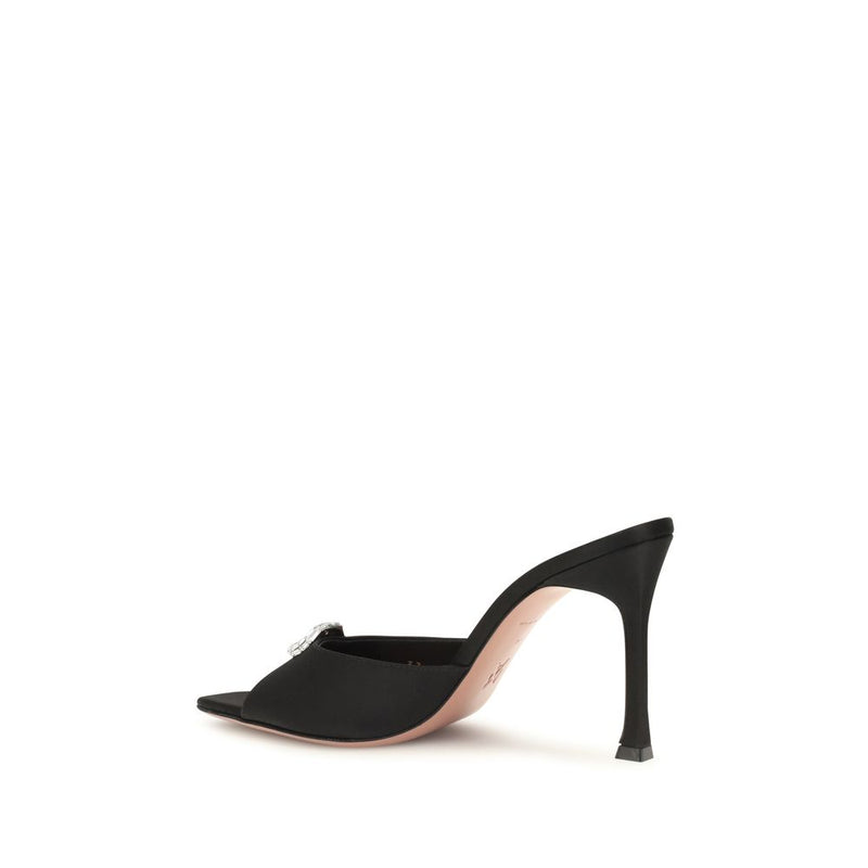 Amina Muaddi Black Silk Stiletto Heel Sandals