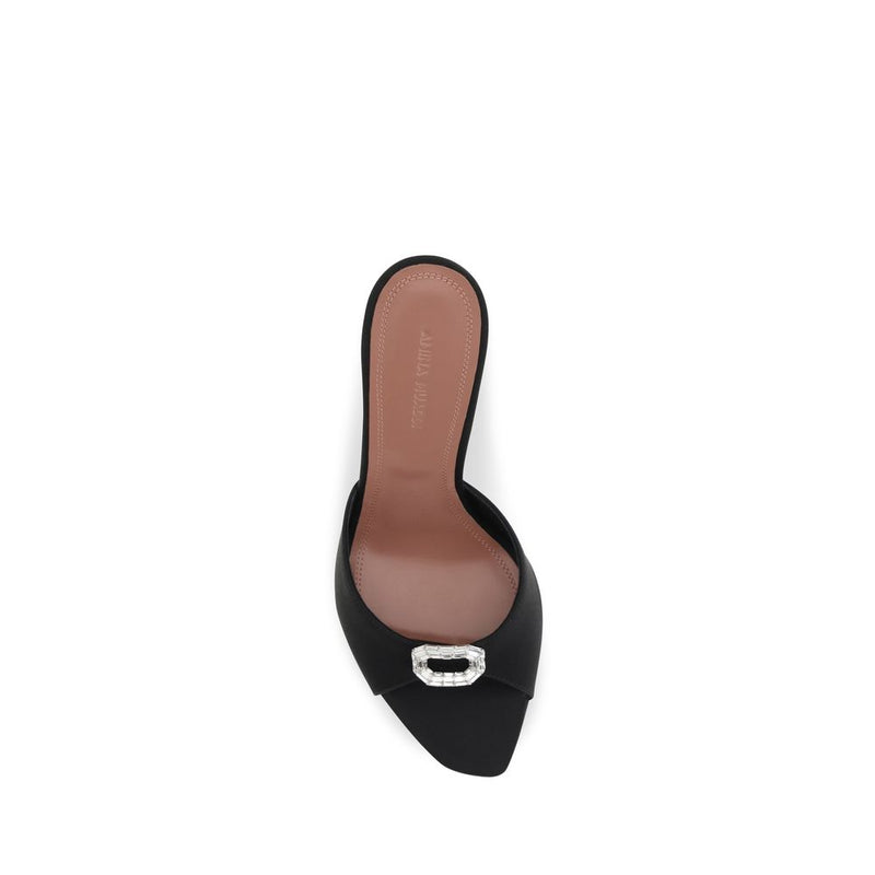 Amina Muaddi Black Silk Stiletto Heel Sandals