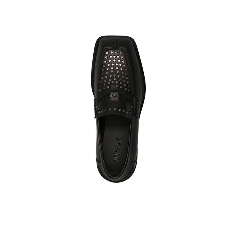 Versace Black Leather Slip-On Loafers